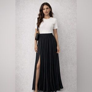 Topshop Long Black Dual Side Slit Maxi Skirt Size 10  NWT